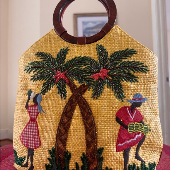 Isabella Fiore Handbags - Isabella Fiore Yellow Tote with Palm Tree Design